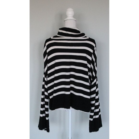 PLANET By LAUREN G Black & Cream Striped Turtleneck Sweater, One Size XS S M L - Picture 10 of 13